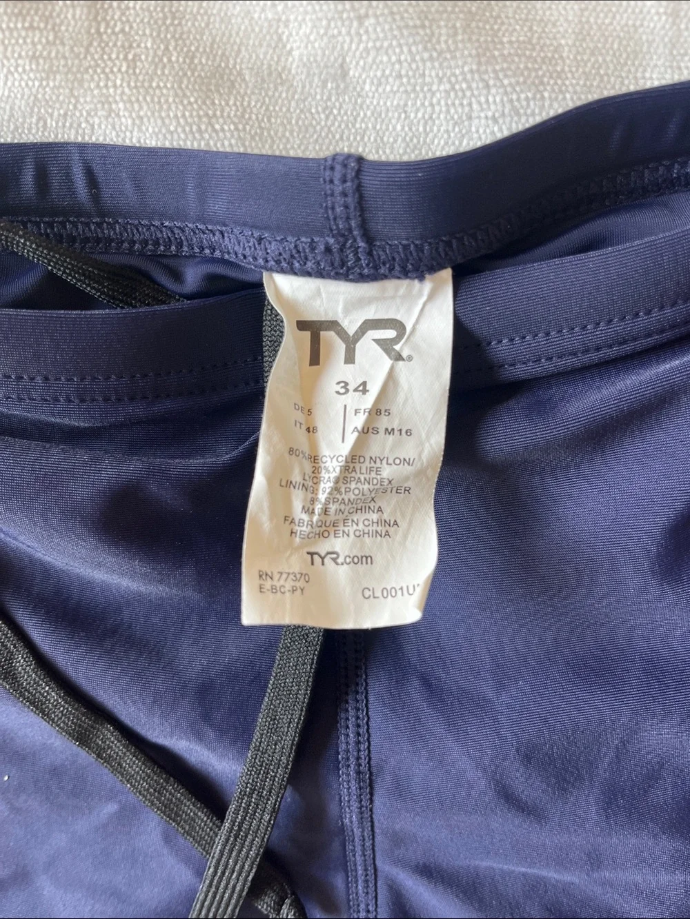 TYR Men’s Navy Swim Trunks with Black Drawstring